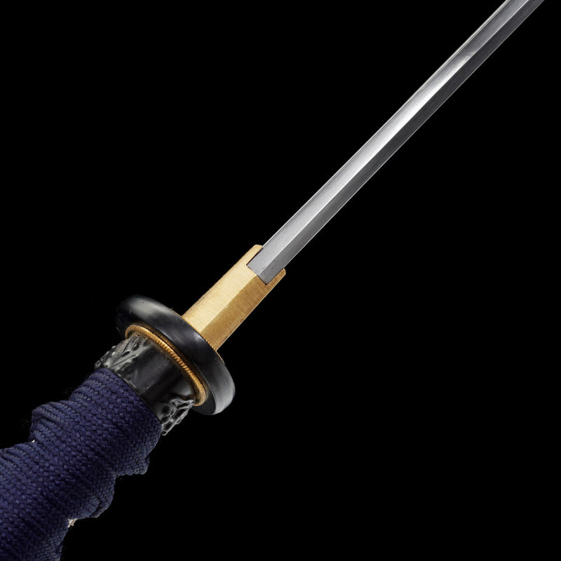 Silver Straight-Blade Samurai Sword 1045 High-Carbon Steel, Sharp Durable 