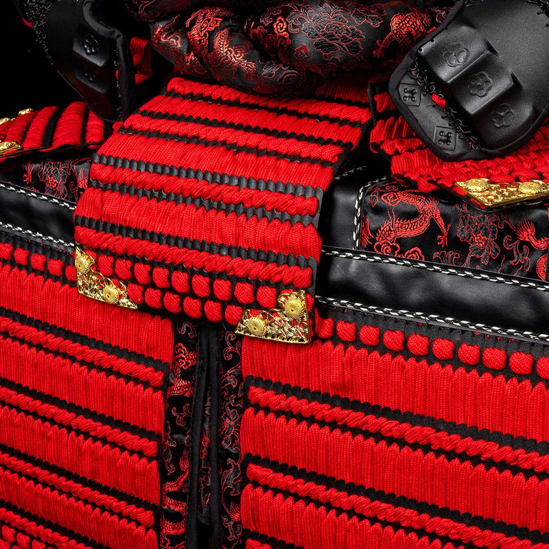 Handmade Kachi Red & Black Oda Clan Samurai Armor, Life Size Yoroi 
