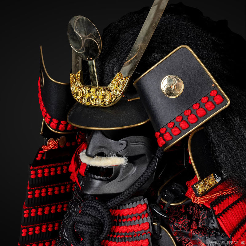 Handmade Kachi Red & Black Oda Clan Samurai Armor, Life Size Yoroi 