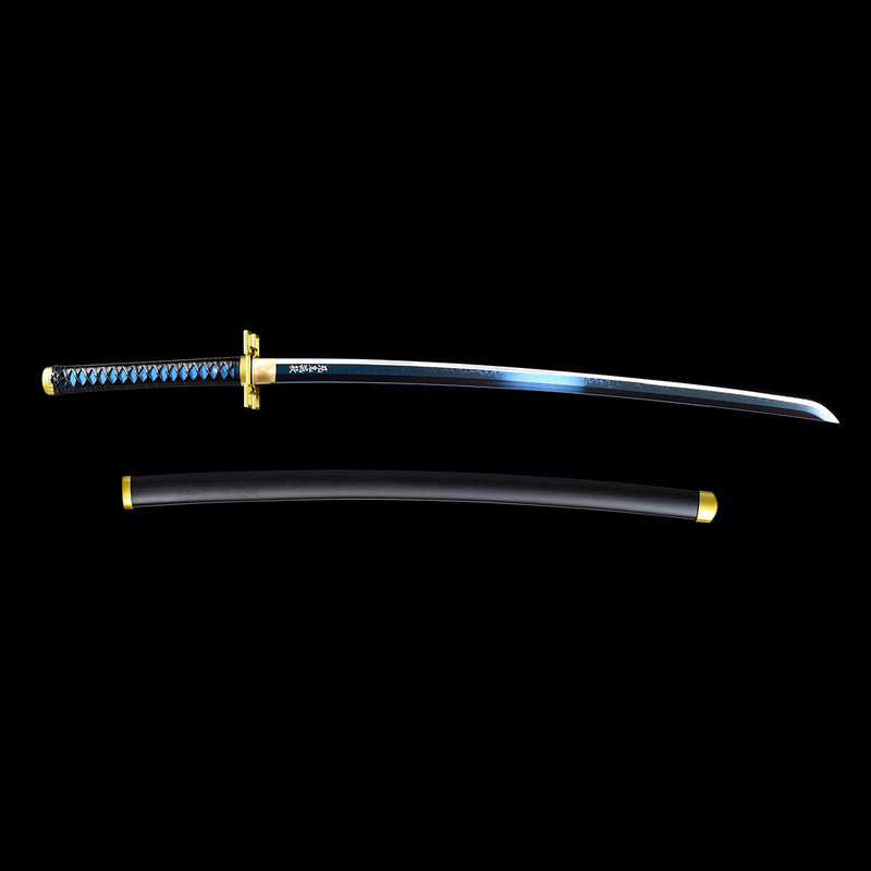 T10 Steel Black Demon Slayer Muichiro Baby Bule Katana Sword Clay Tempered 