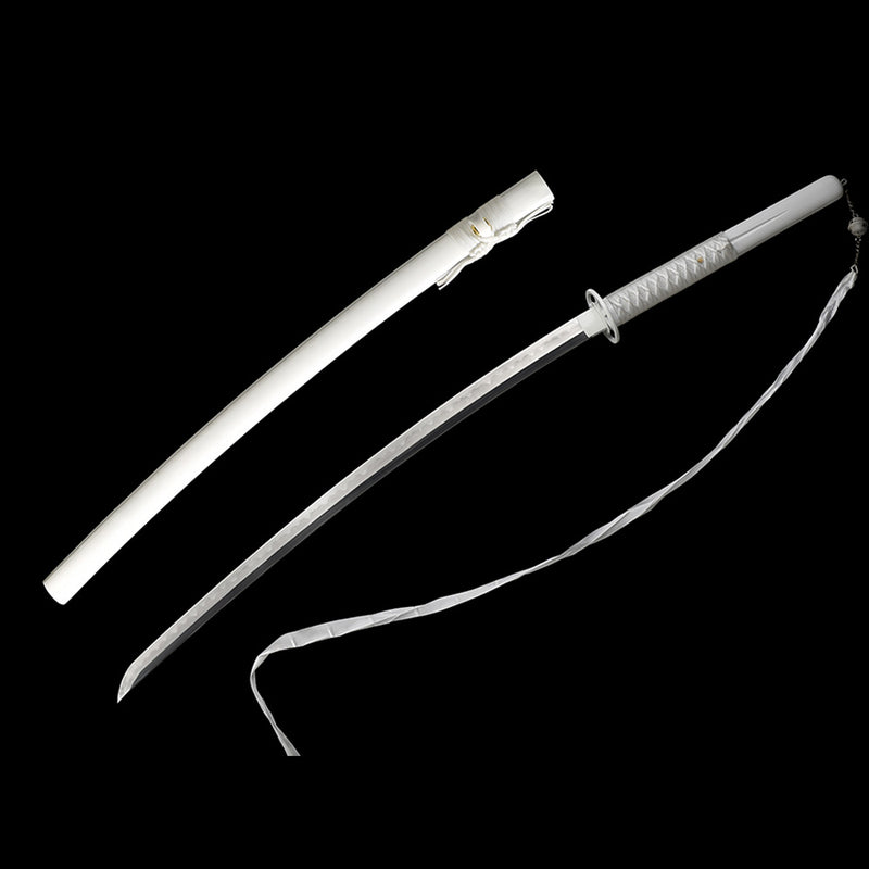 Hand Forged Anime Bleach Rukia's Katana Sword Sode No Shirayuki Honsanmai Clay Tempered Mirrorlike Blade 