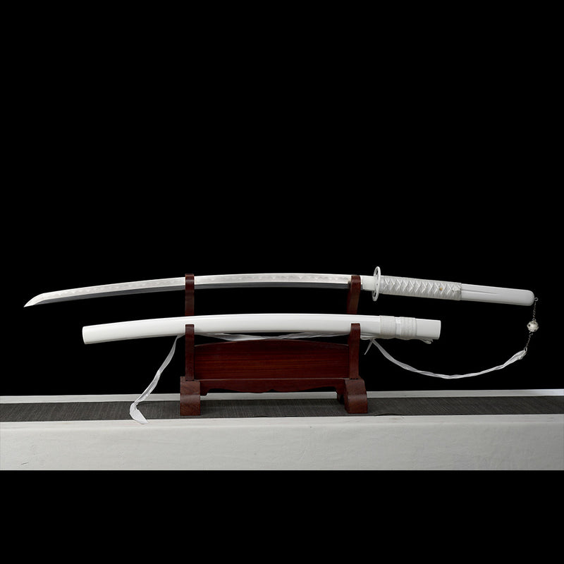 Hand Forged Anime Bleach Rukia's Katana Sword Sode No Shirayuki Honsanmai Clay Tempered Mirrorlike Blade 