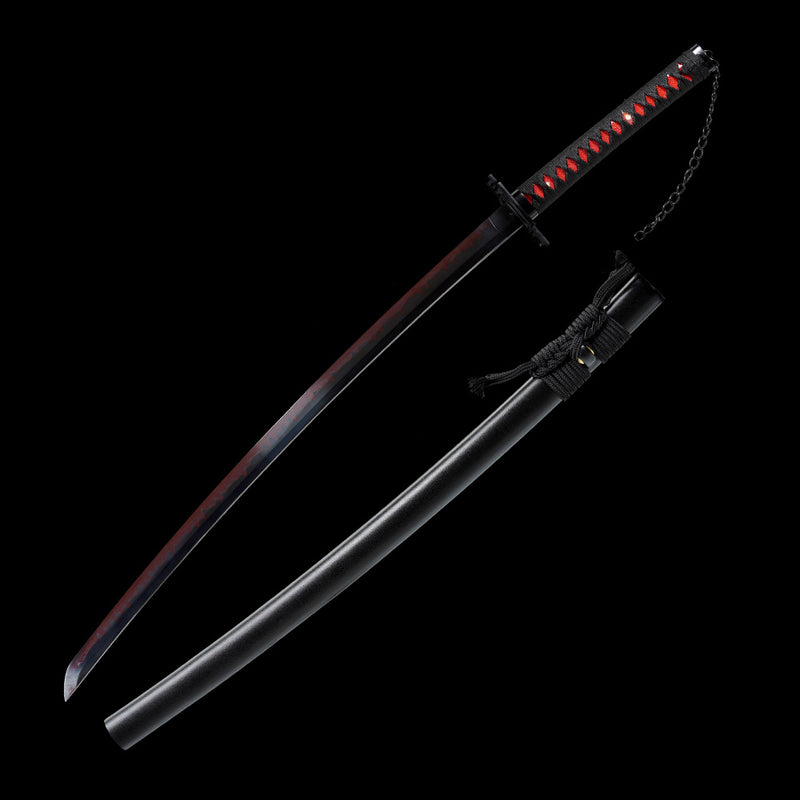 Clay Tempered Ichigo Bankai Katana – Red Black Hamon Bleach Sword Replica 