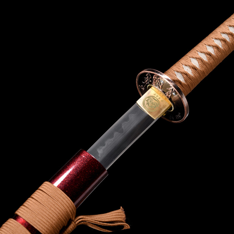 Bloodbane - 1045 Steel Burnt Blade Katana with Ray Skin Handle & Copper Guard 