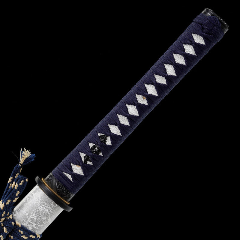 Silver Straight-Blade Samurai Sword 1045 High-Carbon Steel, Sharp Durable 