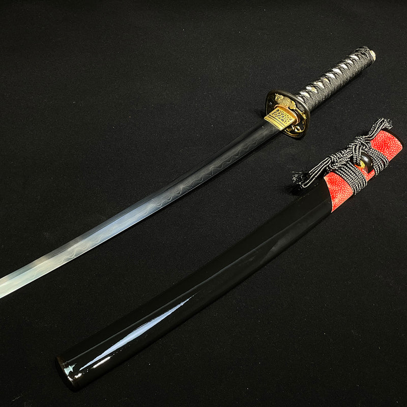 Hand Forged Japanese Wakizashi Sword Honsanmai 1095 Carbon Steel+Folde 