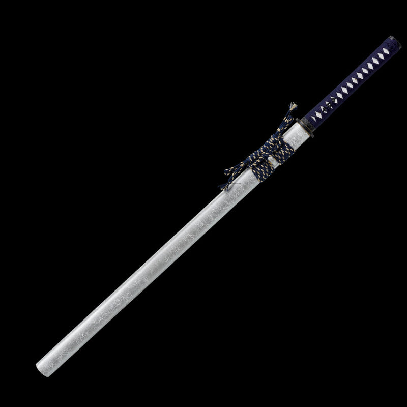 Silver Straight-Blade Samurai Sword 1045 High-Carbon Steel, Sharp Durable 
