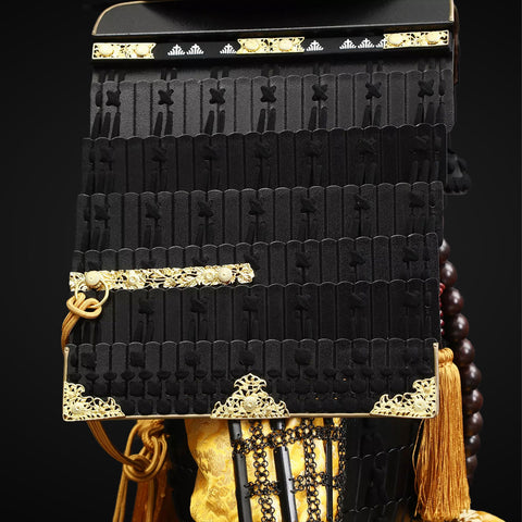 Intricately designed samurai armor, featuring details as striking as cat armor.

