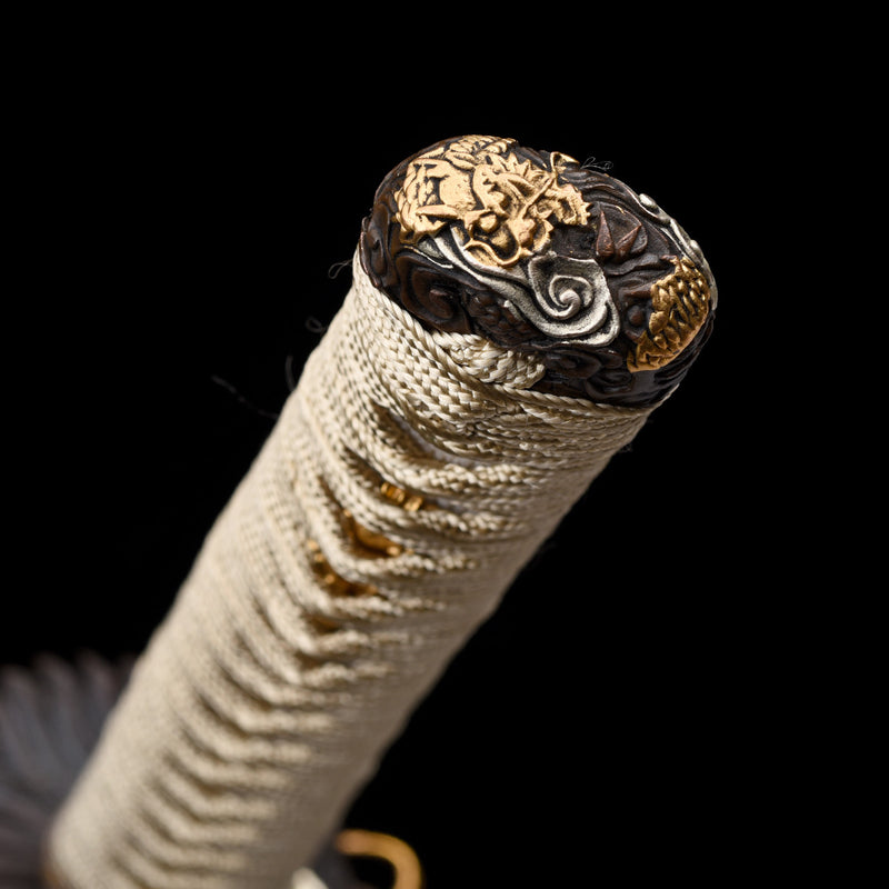 Dragon Scales T10 Forged Katana with Genuine Ray Skin & Gold-Silver Fittings 