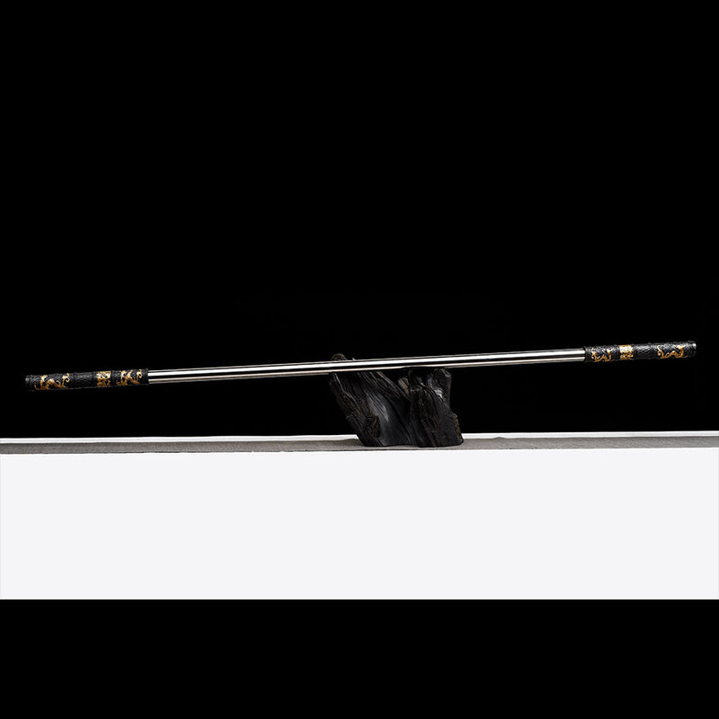 150cm Monkey King Staff Replica with Black-Gold Carved Alloy Fittings & Steel Shaft 