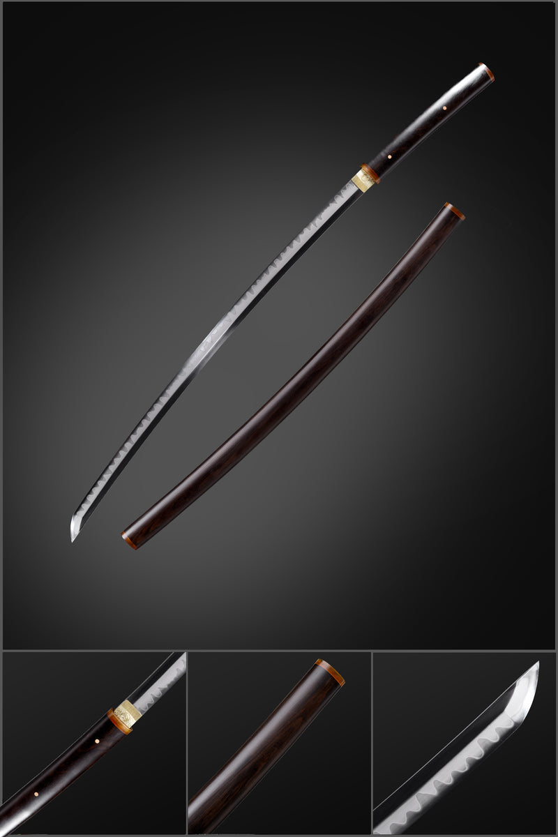 Ebony Wood Saya Katana Laido with T10 Forged Blade, Copper Guard, and  