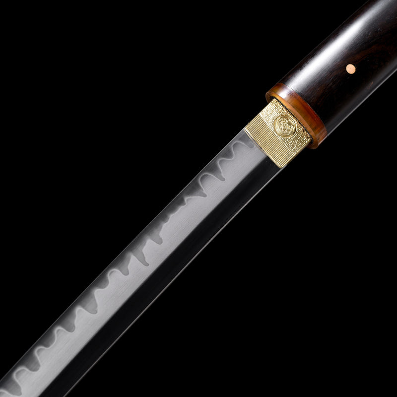 Ebony Wood Saya Katana Laido with T10 Forged Blade, Copper Guard, and  