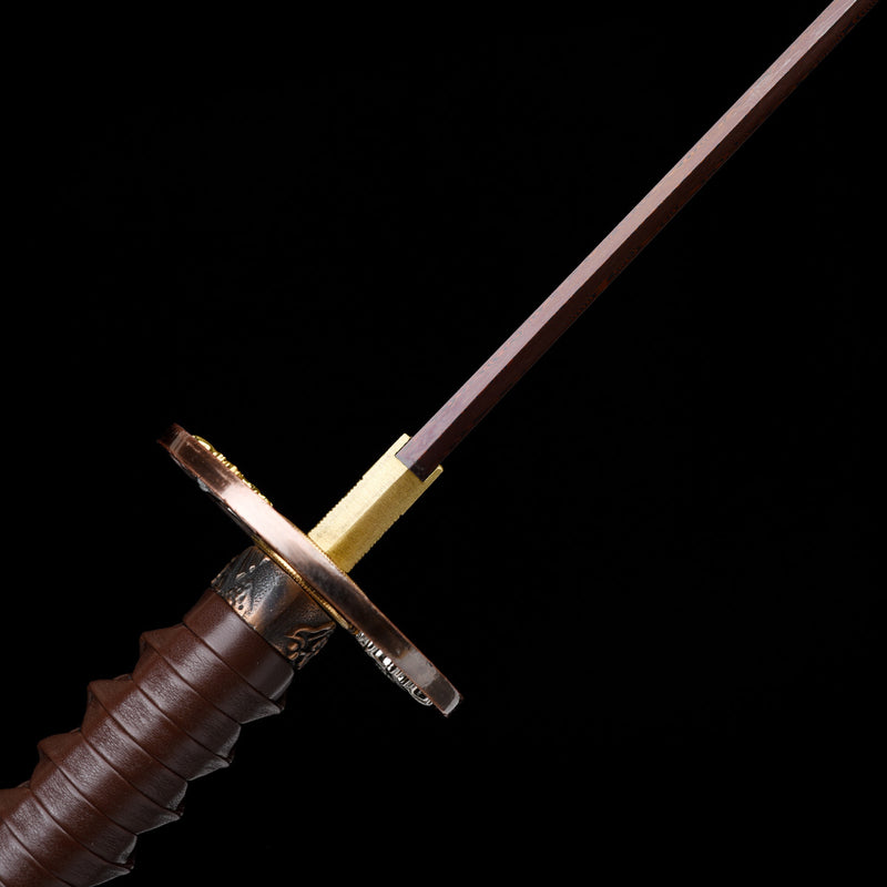 Handgefertigtes Katana aus gefaltetem Stahl, klein, Kurumaru, roter Hamon, kampfbereit 
