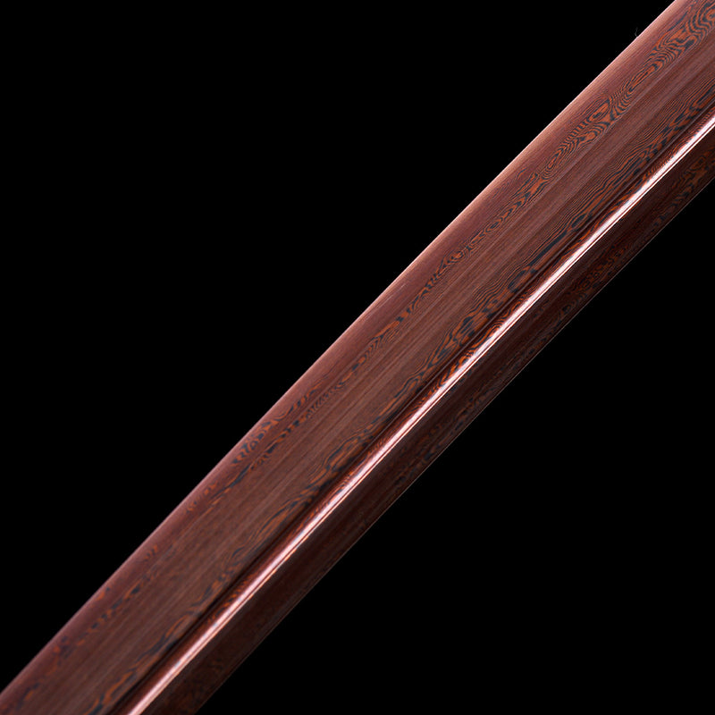 Handgefertigtes Katana aus gefaltetem Stahl, klein, Kurumaru, roter Hamon, kampfbereit 