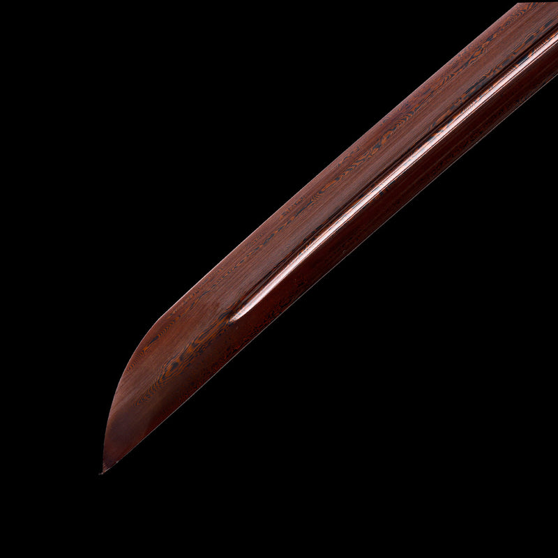 Handgefertigtes Katana aus gefaltetem Stahl, klein, Kurumaru, roter Hamon, kampfbereit 