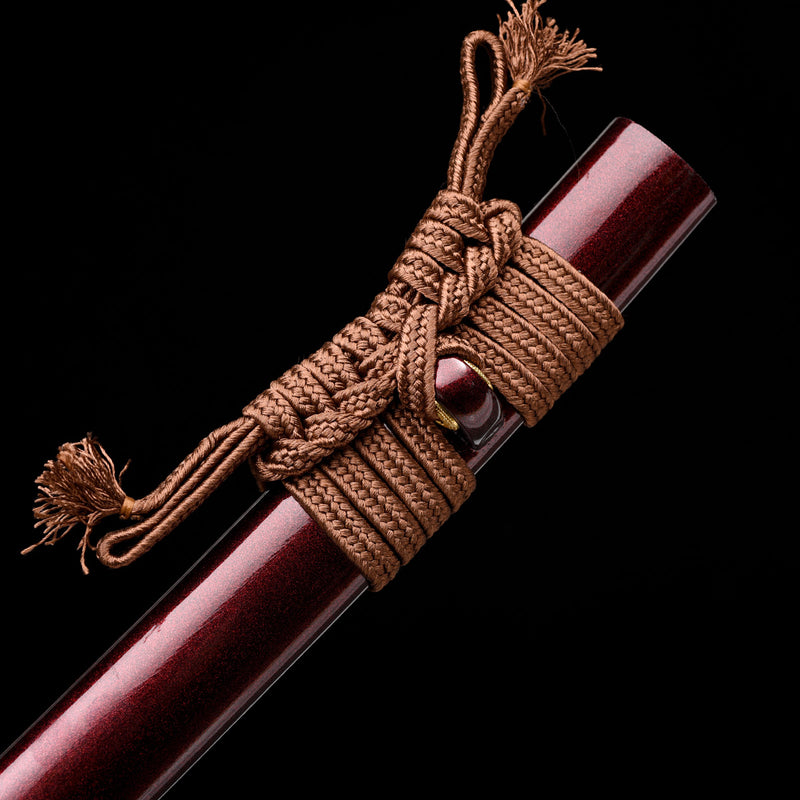Handgefertigtes Katana aus gefaltetem Stahl, klein, Kurumaru, roter Hamon, kampfbereit 