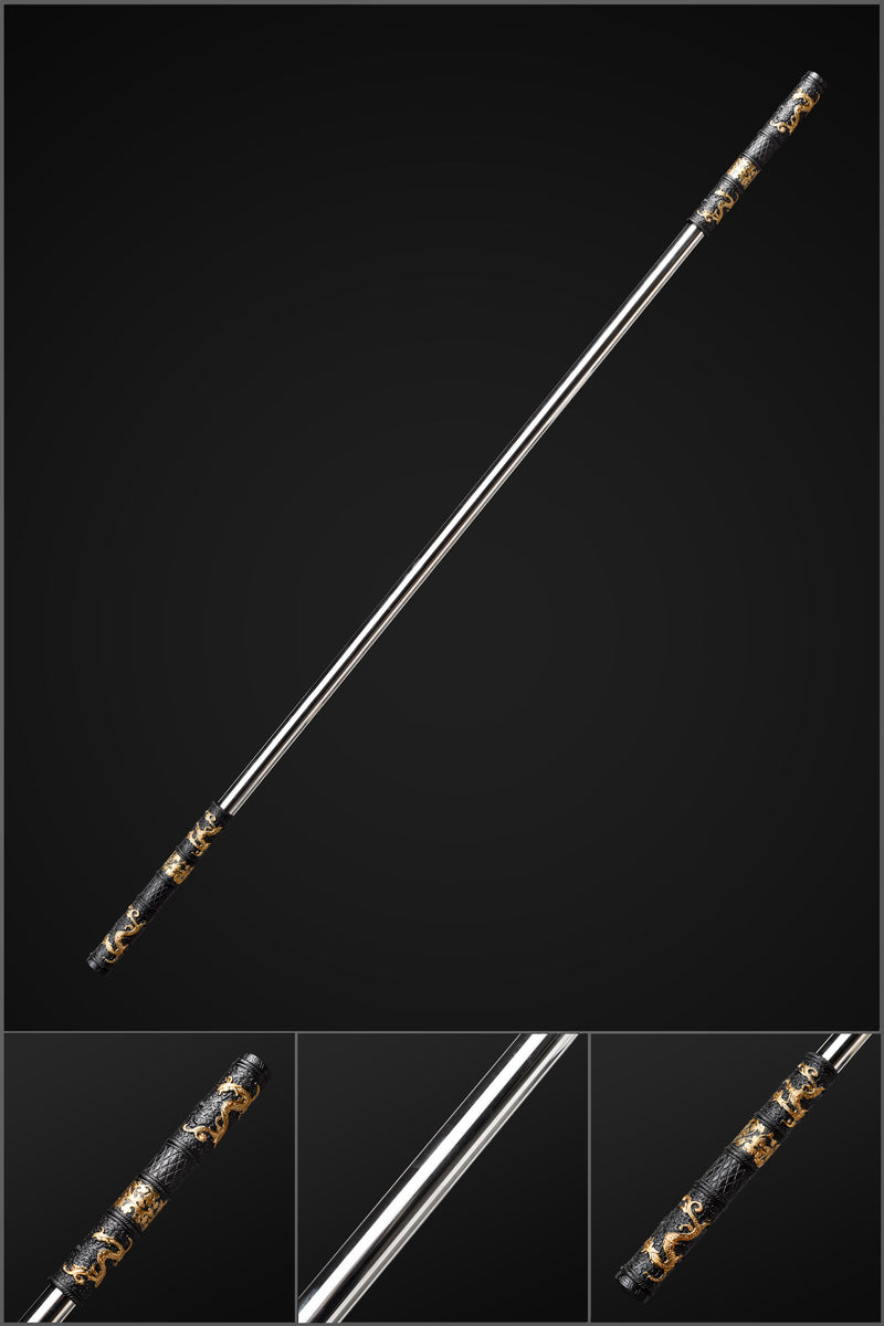 150cm Monkey King Staff Replica with Black-Gold Carved Alloy Fittings & Steel Shaft 