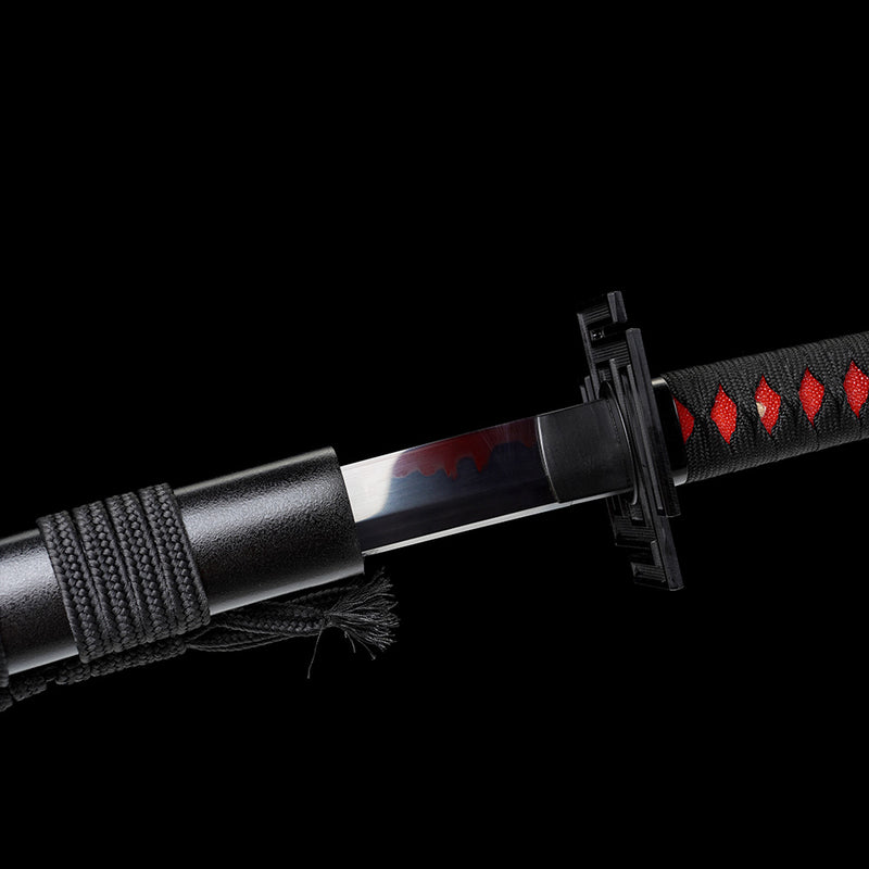 Clay Tempered Ichigo Bankai Katana – Red Black Hamon Bleach Sword Replica 