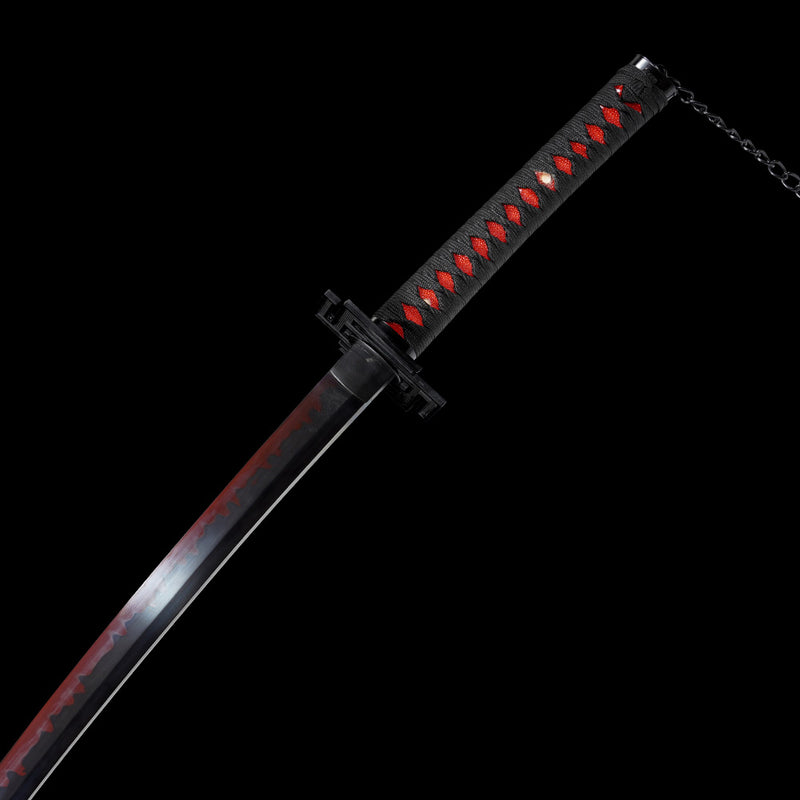 Clay Tempered Ichigo Bankai Katana – Red Black Hamon Bleach Sword Replica 