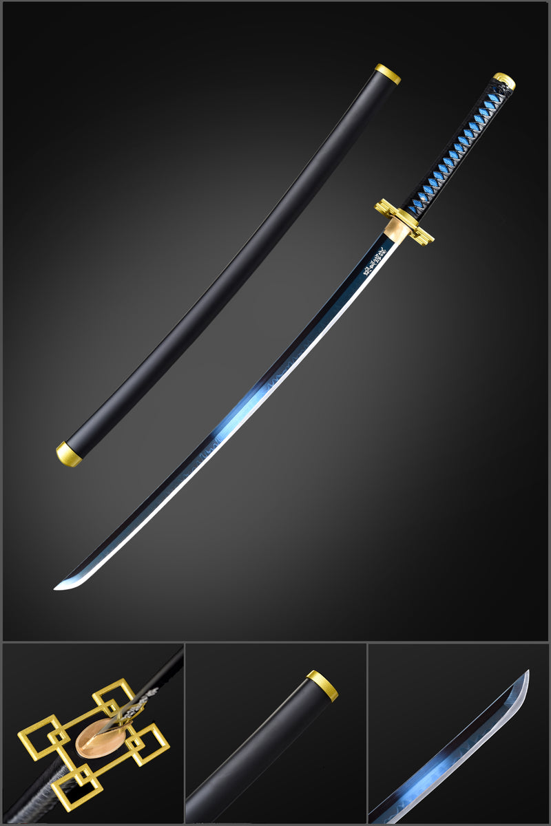 T10 Steel Black Demon Slayer Muichiro Baby Bule Katana Sword Clay Tempered 