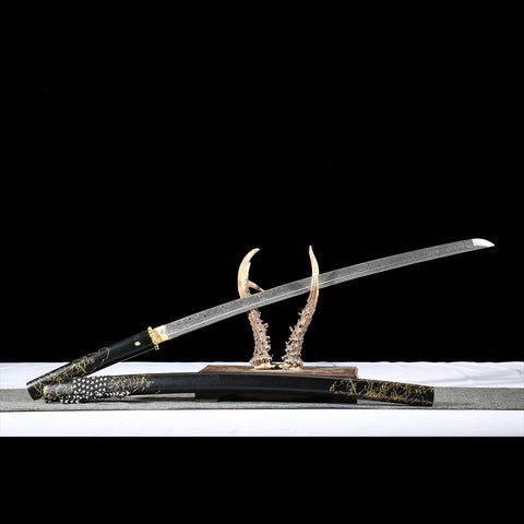 Ghost of Yotei Atsu Gilded Night Damascus Samurai Sword unsheathed QQ-0269U