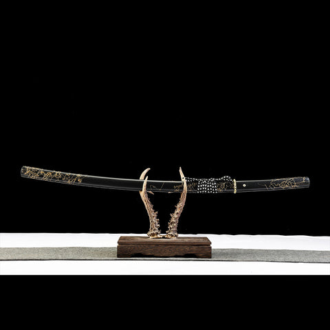Ghost of Yotei Atsu Gilded Night Damascus Steel Samurai Sword with Saya QQ-0269U