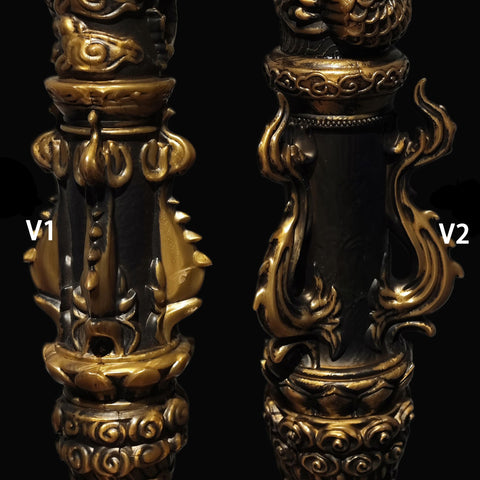Side-by-side comparison of the overall appearance of V1 and V2 staffs V1B V1P V2
