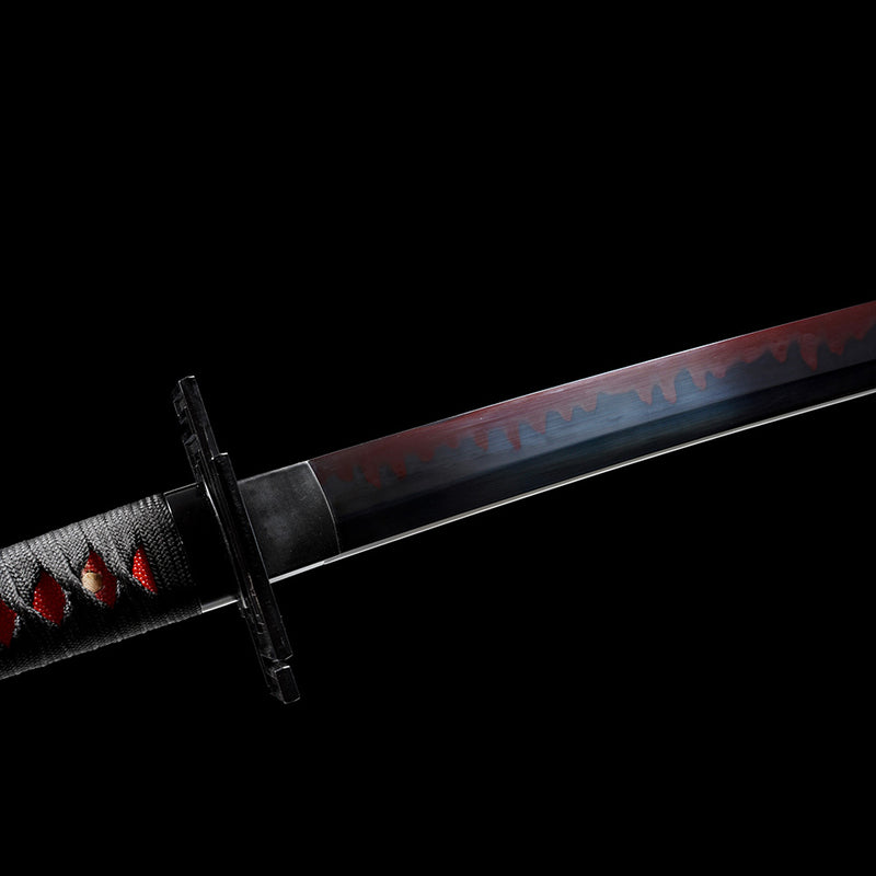 Clay Tempered Ichigo Bankai Katana – Red Black Hamon Bleach Sword Replica 