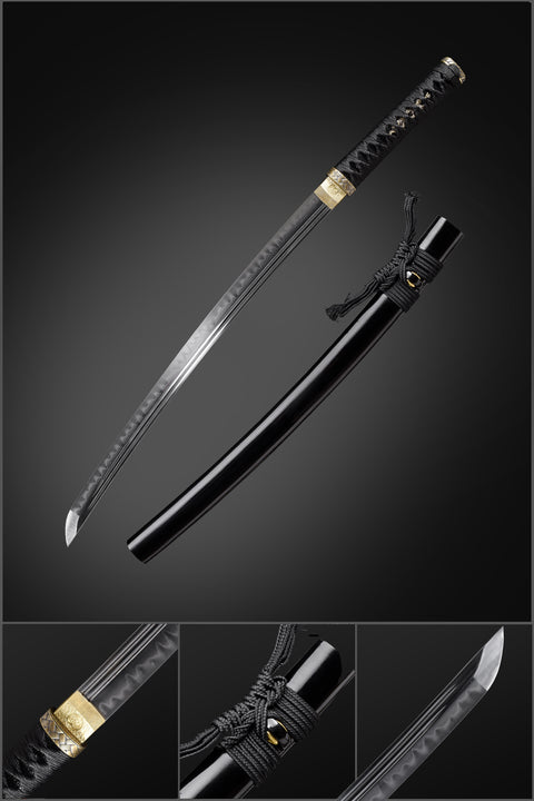 Hand-Forged Japanese Wakizashi Sword T10 High Carbon Steel Clay Tempered

