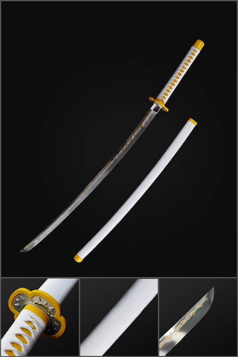 anime katana demon slayer sword Zenitsu Agatsuma Nichirin Sword 1095 High Carbon Steel Clay Tempered SL-1430-U COOLKATANA