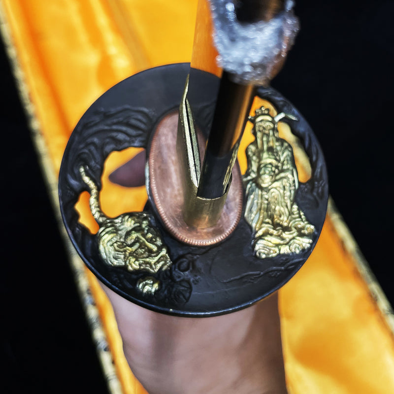 Handgeschmiedete japanische Ninja Chokuto gerade Klinge Ninjato Honsanmai 1095 Stahl + gefalteter Stahl Kupfer Tsuba - COOLKATANA 