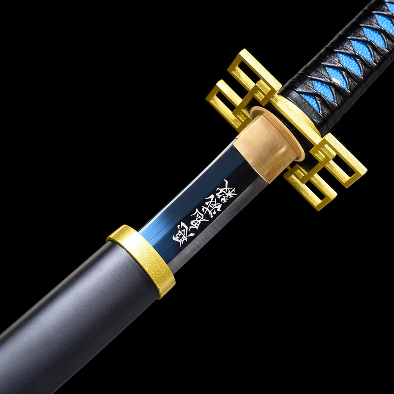 T10 Steel Black Demon Slayer Muichiro Baby Bule Katana Sword Clay Tempered 