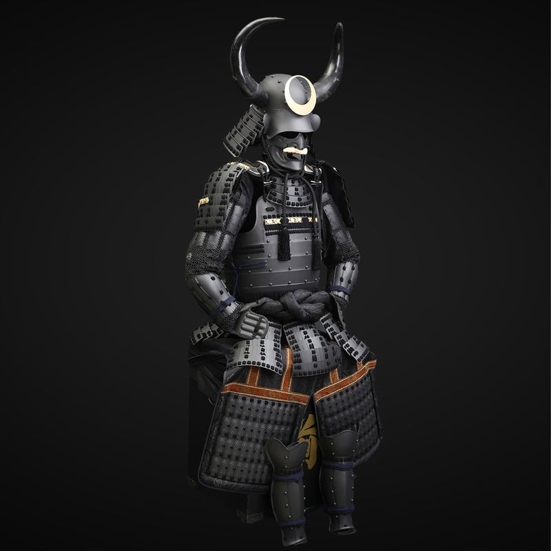 Handmade Black Samurai Armor with Bull Antlers Life Size Yoroi,Japanes 