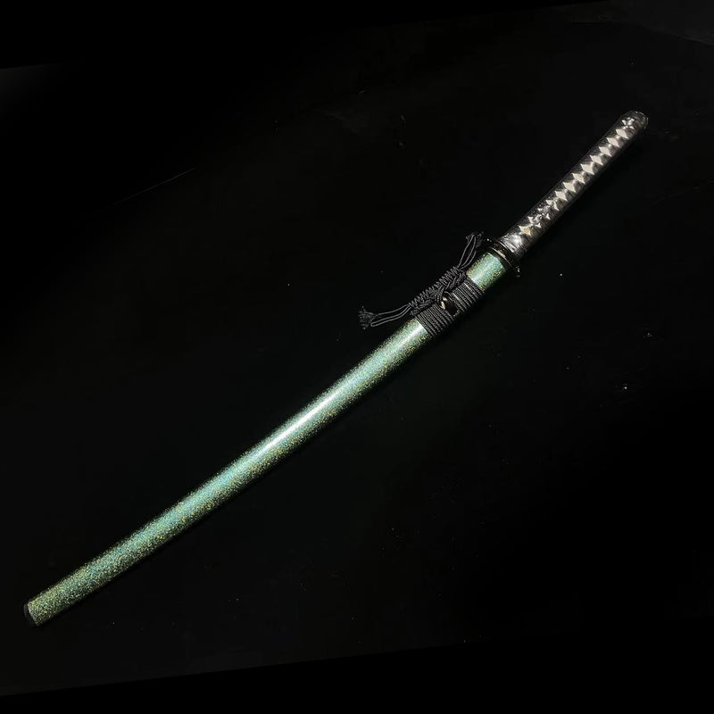 Folded Steel Bluing Blade Japanese Samurai Katana with Black Floral Saya 