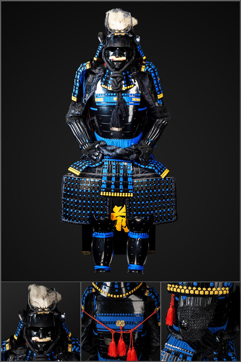 Handmade Life-Size Black & Blue Japanese Samurai Armor Authentic Yoroi 