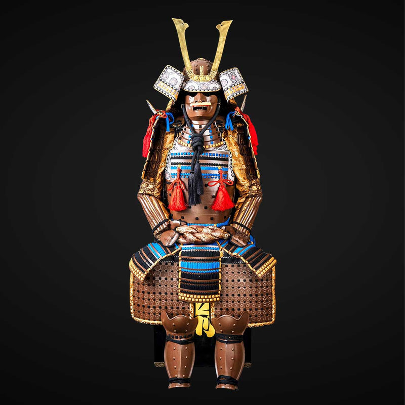 Handmade Life-Size Oda Clan Kachi Samurai Armor – Brown & Golden Yoroi 
