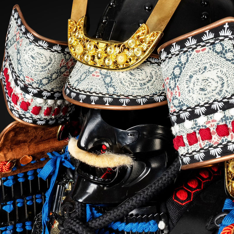 Handmade Life-Size Oda Clan Samurai Armor – Kachi Blue & Black Yoroi 