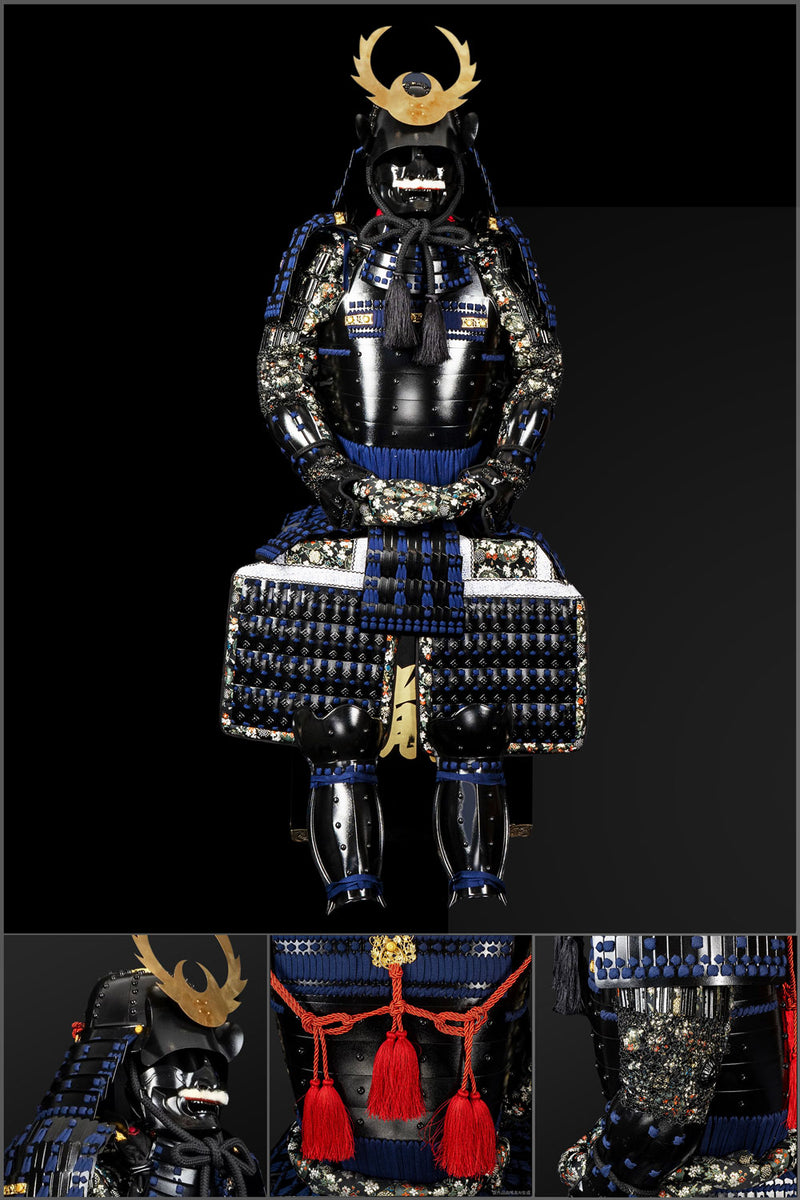 Handmade Life-Size Tokugawa Clan Samurai Armor – Black & Blue Yoroi 