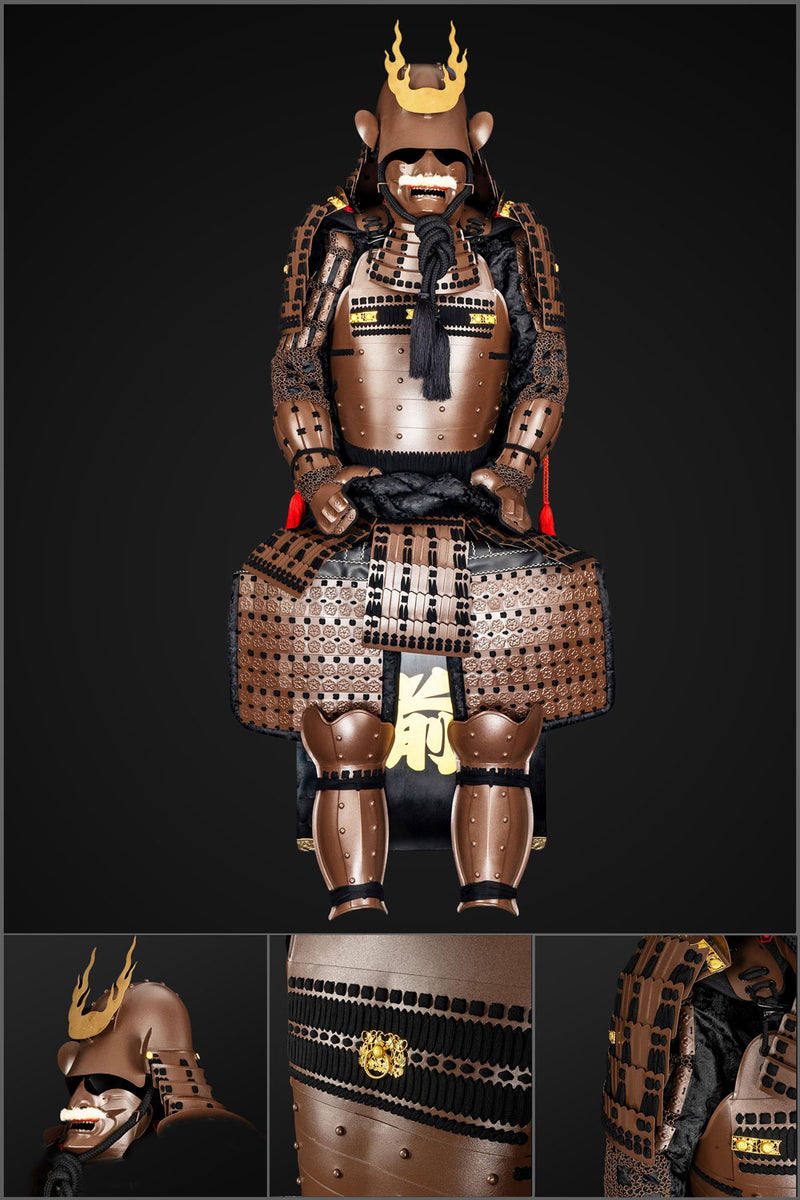 Handgefertigte lebensgroße Samurai-Rüstung des Tokugawa-Clans – braune 