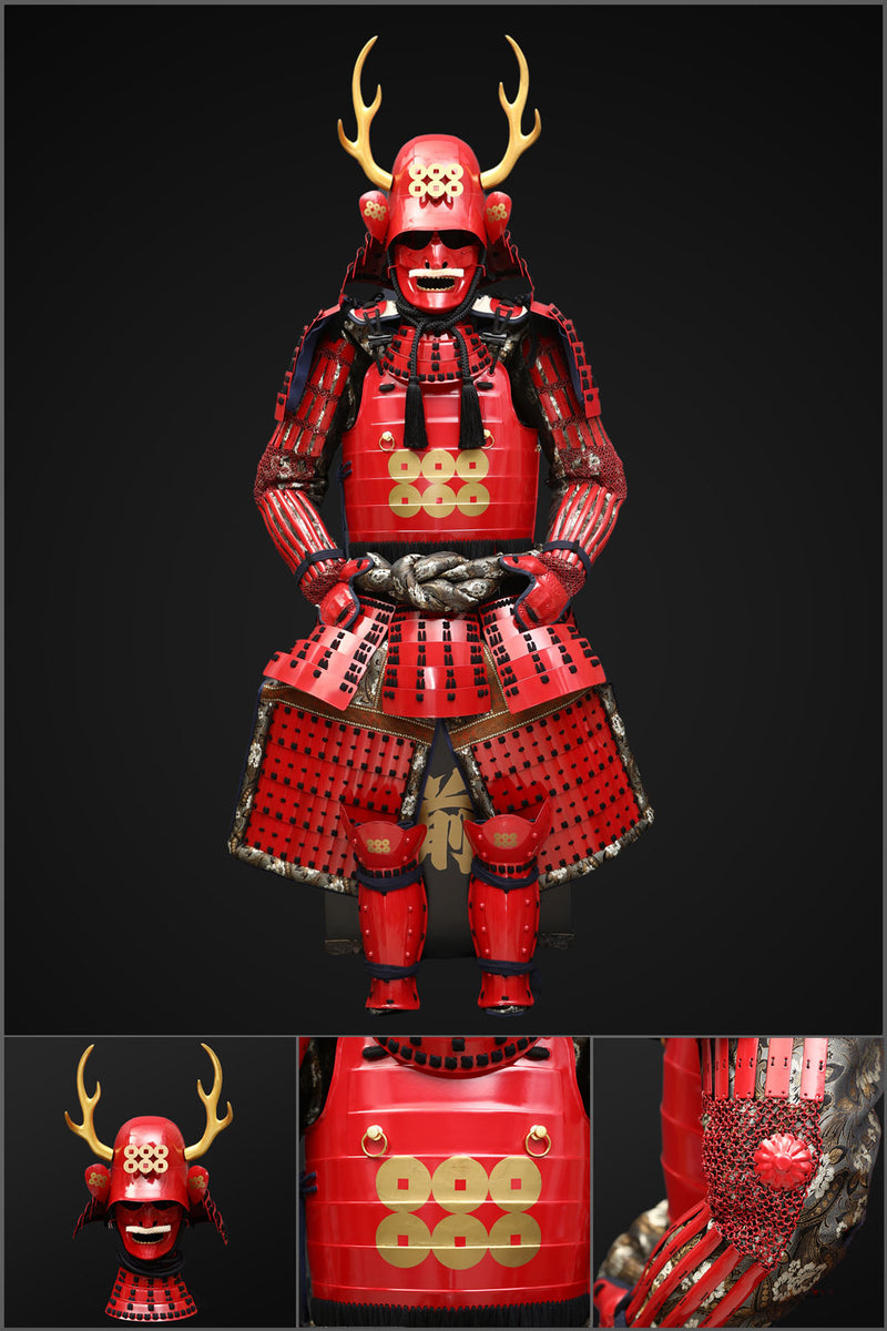 Handmade Life-Size Yoroi,Red Yukimura Sanada Samurai Armor with Deer A 