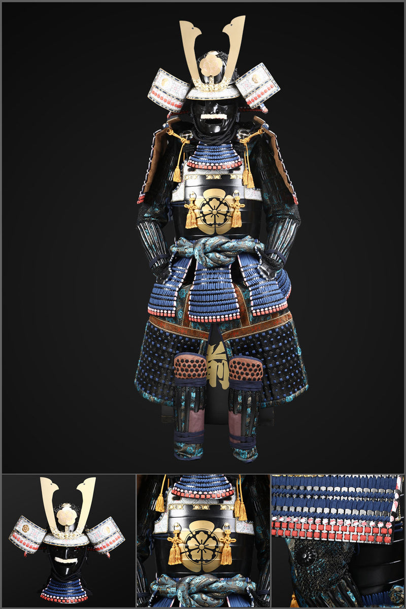 Handmade Life Size Yoroi Oda Clan Black,Blue Samurai Armor with Kuro K 