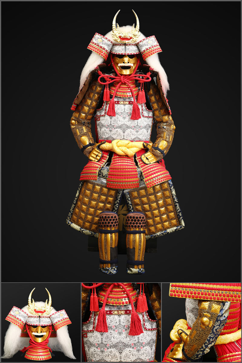 Handmade Life Size Yoroi,Golden Takeda Clan Samurai Armor with White Y 