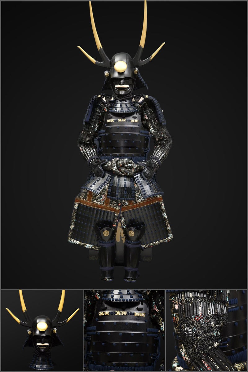 Handmade Life Size Yoroi,Oda Clan Black Samurai Armor with Antlers Hel 