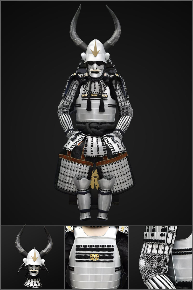 Handmade Life Size Yoroi,Silver Japanese Samurai Armor with Helmet 