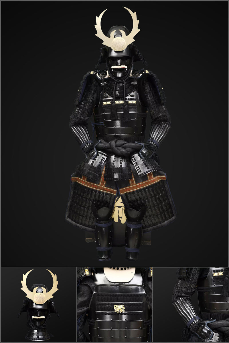 Handmade Life Size Yoroi,Tokugawa Clan Black Samurai Armor Set with He 