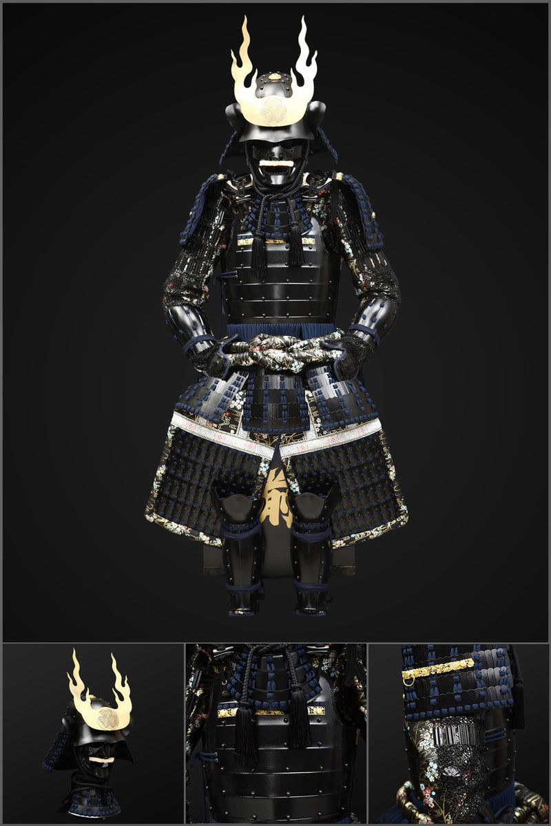 Handgemachte Yoroi, schwarze Samurai-Rüstung des Tokugawa-Clans in Leb 