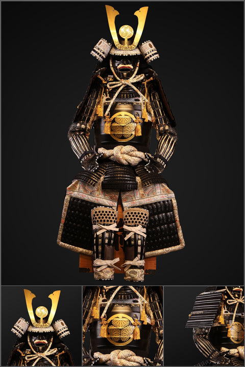Handmade Life-Size Yoroi Tokugawa Clan Black and White Samurai Armor with Helmet


