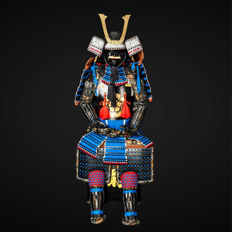 Handmade Life-Size Oda Clan Samurai Armor – Kachi Blue & Black Yoroi 