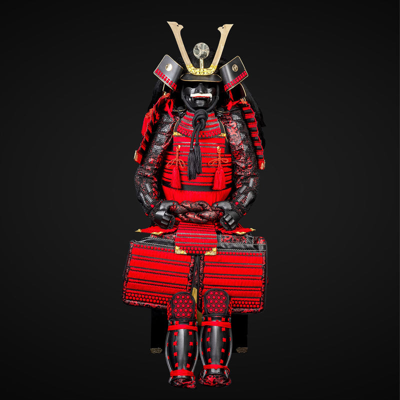 Handmade Kachi Red & Black Oda Clan Samurai Armor, Life Size Yoroi 