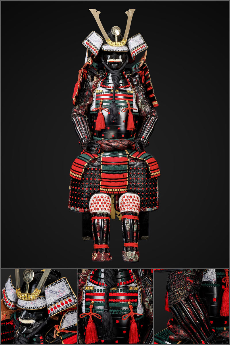 Handmade Oda Clan Red & Black Samurai Armor, Life-Size Yoroi with Helm 